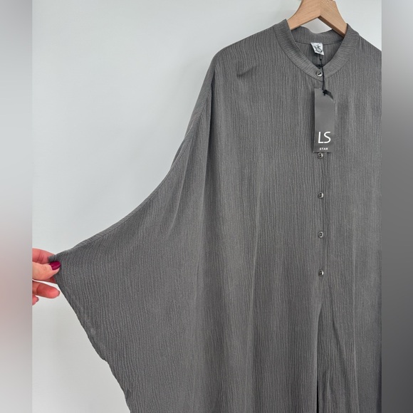 La Stampa Kaftan Dress Gray Drapey Oversized Lagenlook Viscose Size 2X NWT - Picture 5 of 9